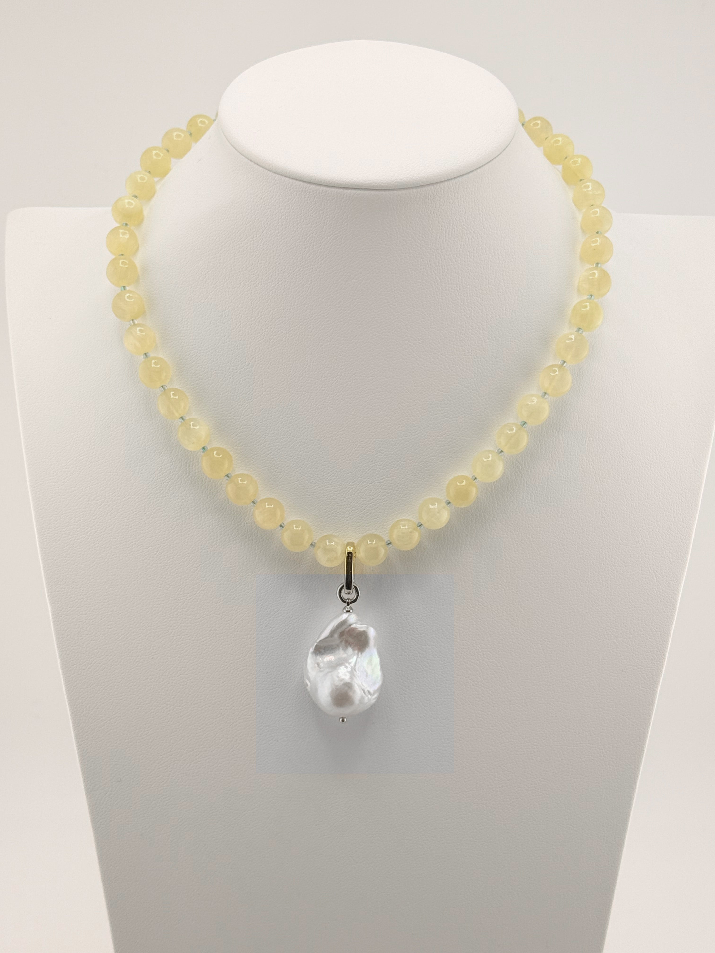 Mother's Day Necklaces — Yellow Selenite and Blue Topaz Baroque Pearl Necklace