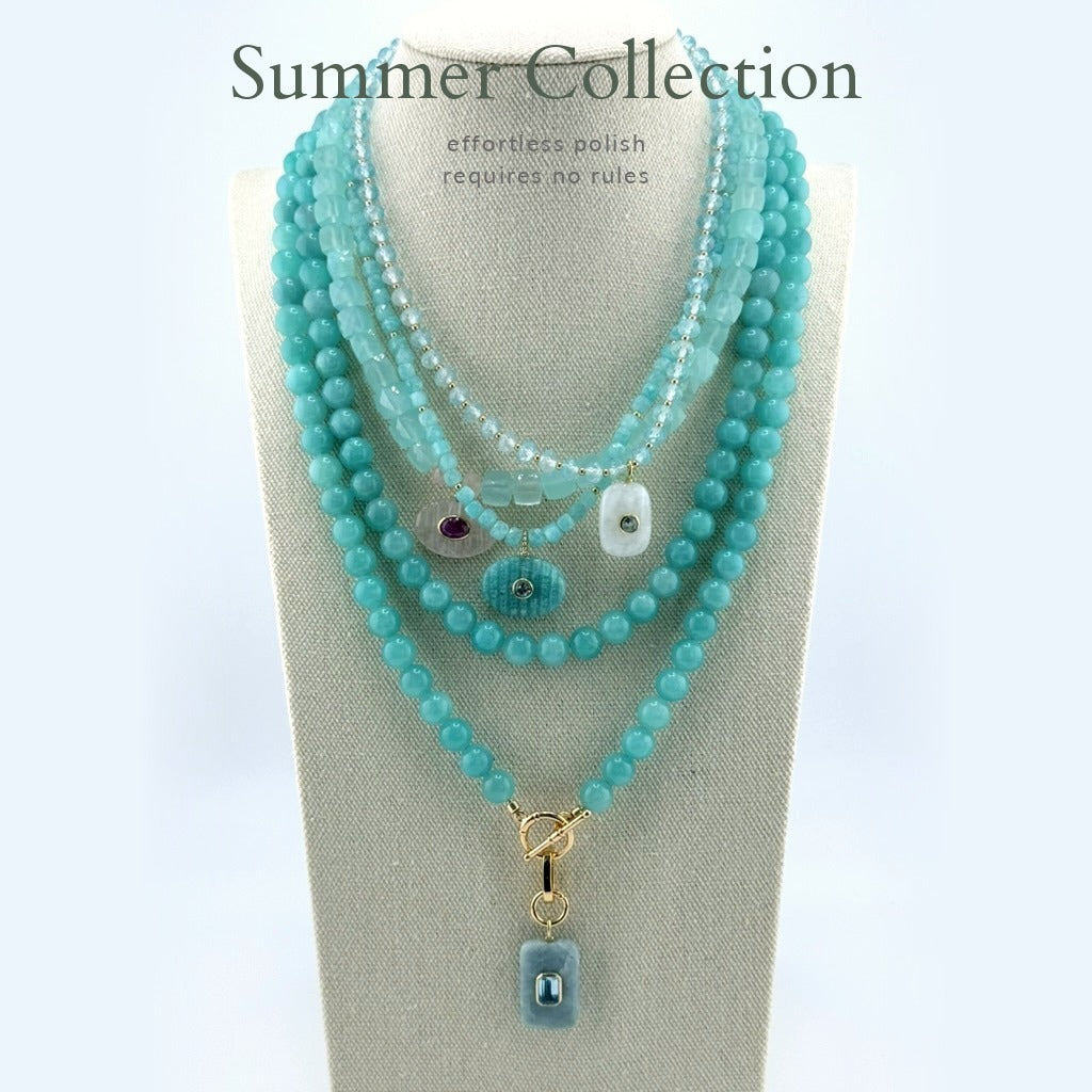 Swift Modern Summer Collection - layered amazonite and aquamarine gemstone necklaces