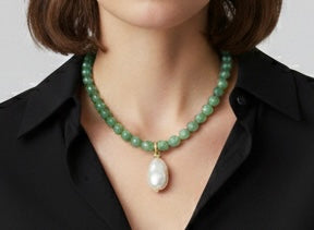 Aventurine, pink tourmaline and baroque pearl necklace