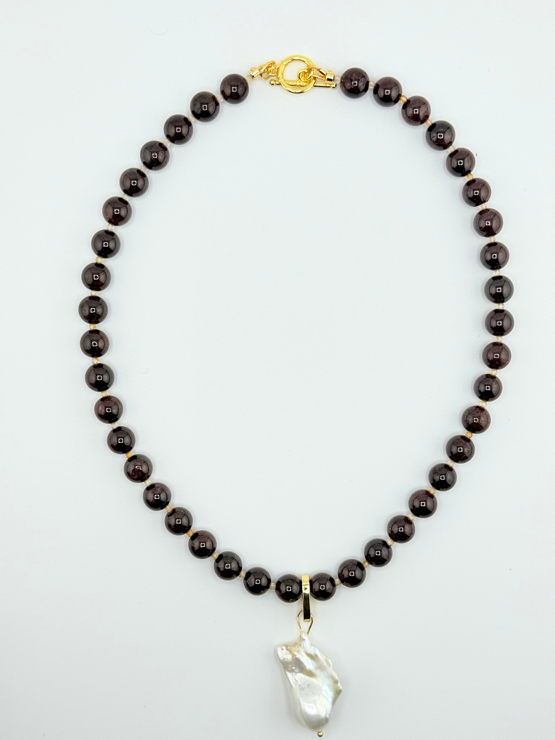 Garnet, citrine, and baroque pearl necklace