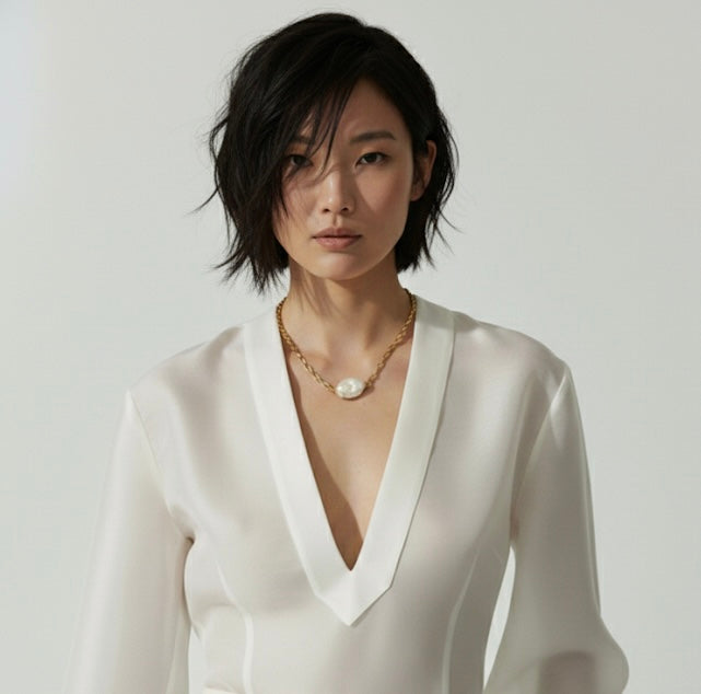 Large baroque pearl with square chain