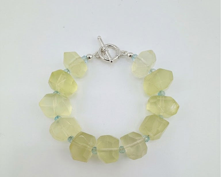 Lemon Quartz Nugget and Blue Topaz Bracelet