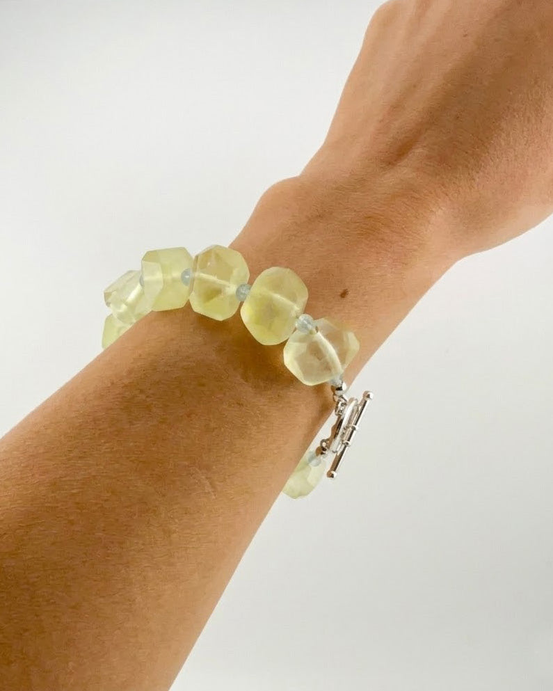 Lemon Quartz Nugget and Blue Topaz Bracelet