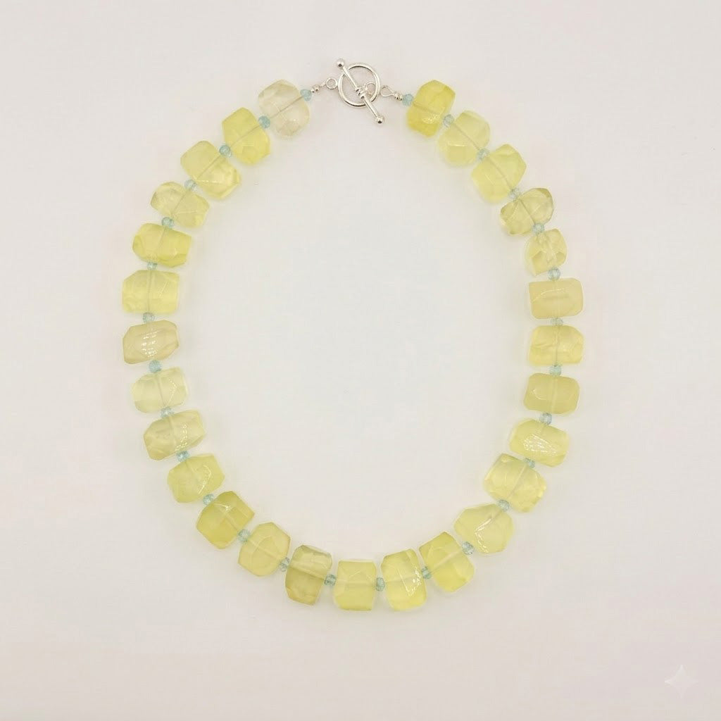 Lemon Quartz Nugget and Blue Topaz Necklace