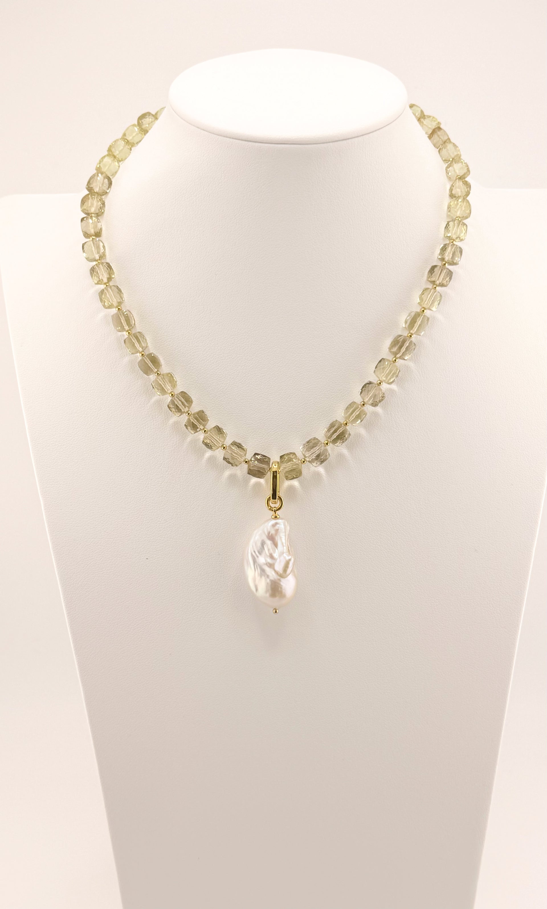 Lemon Quartz and Pearl Necklace