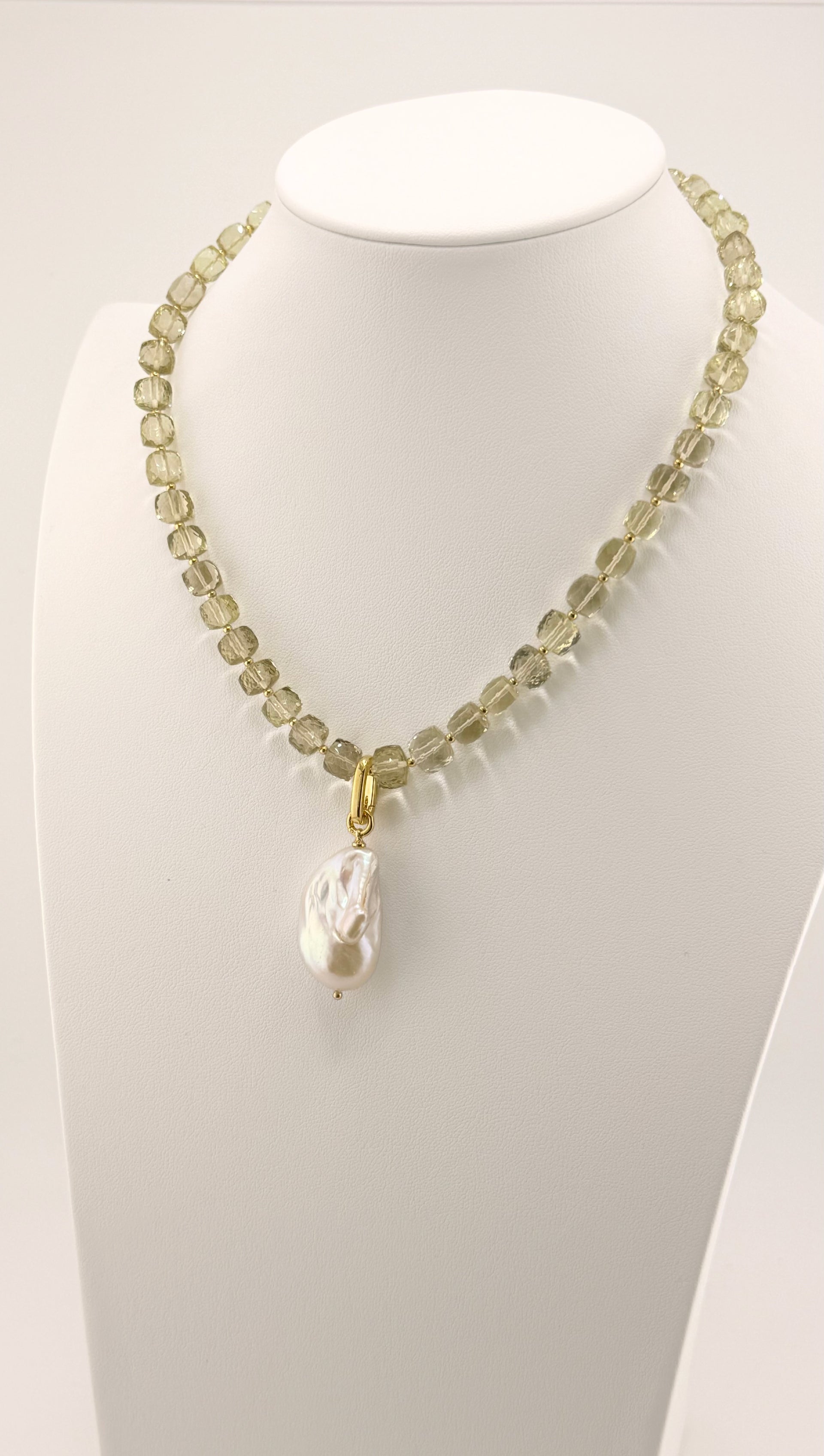 Lemon Quartz and Pearl Necklace