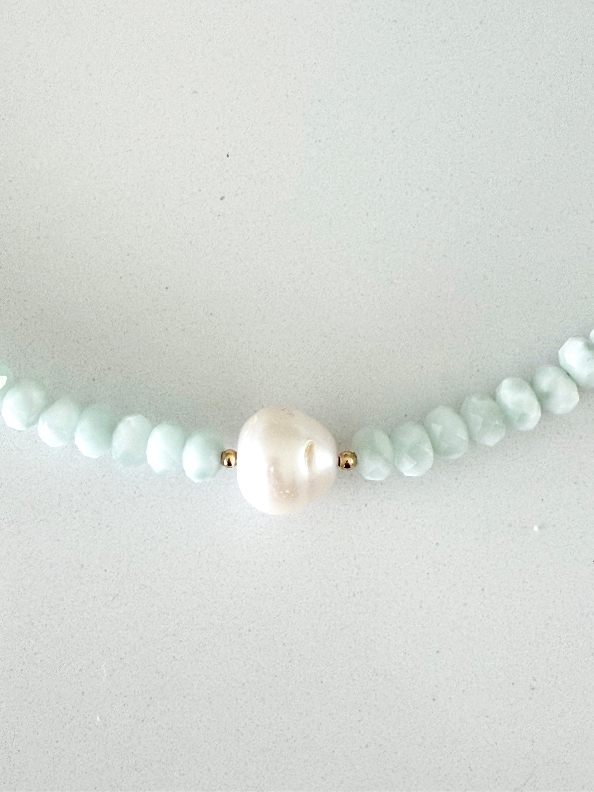 Green Monstone and Edison Pearl Necklace
