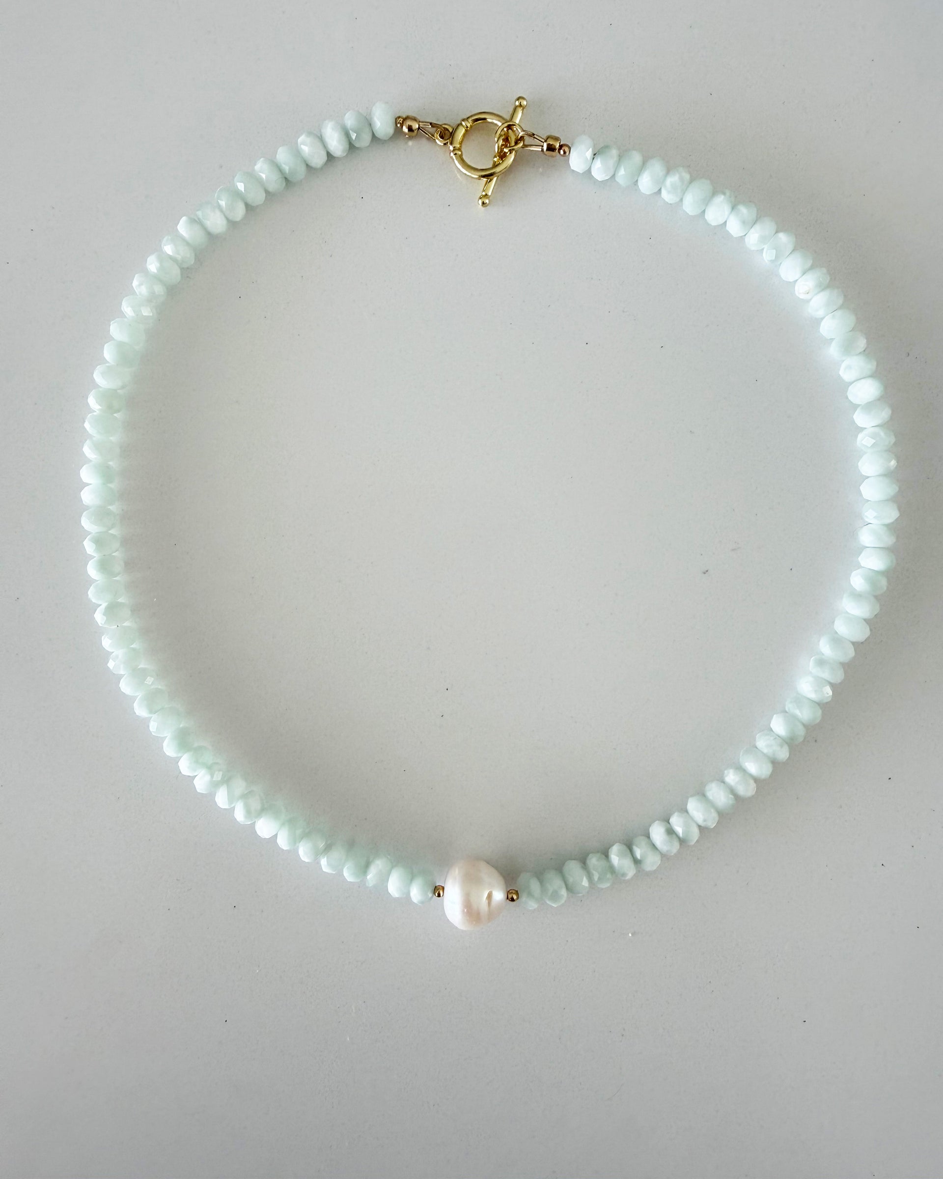 Green Monstone and Edison Pearl Necklace