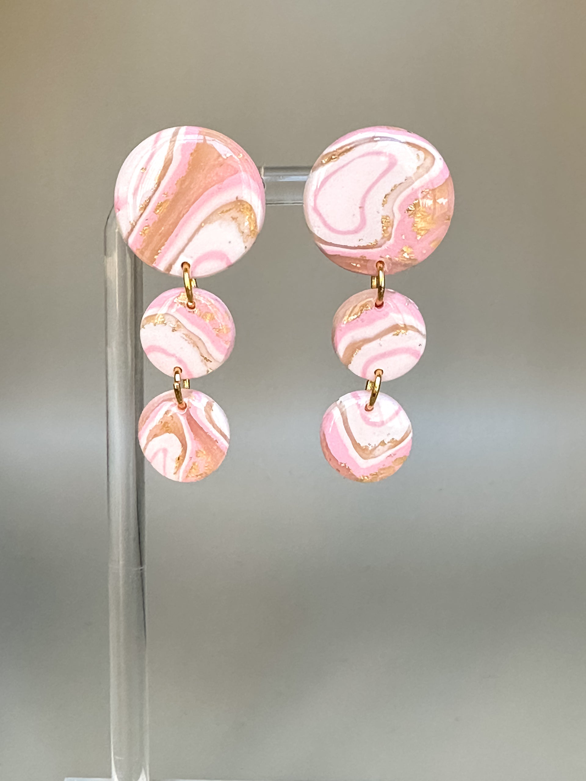 Pink agate large and small circle earrings