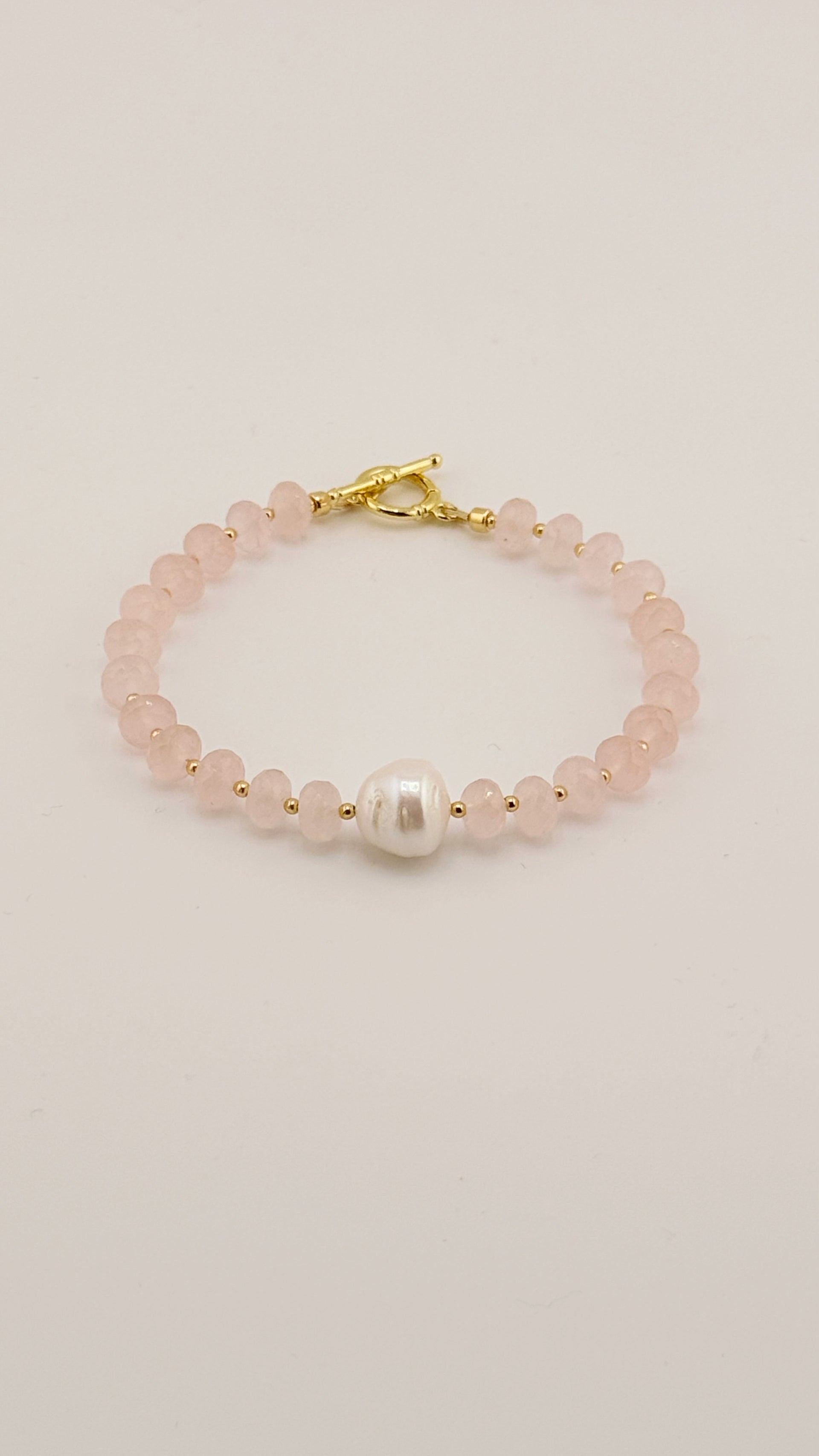 Rose Quartz and Edison Pearl Bracelet