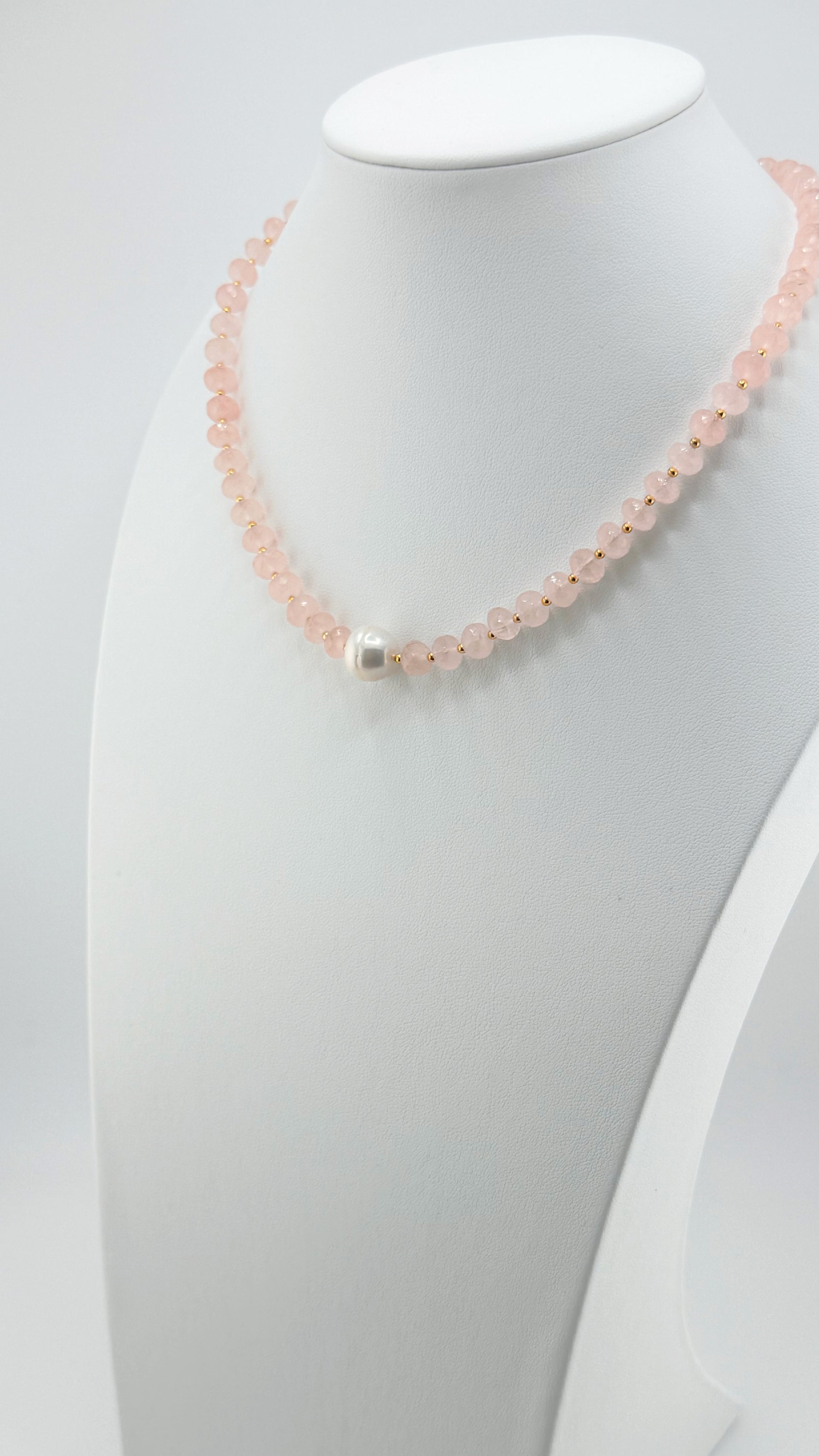 Rose Quartz and Edison Pearl Necklace
