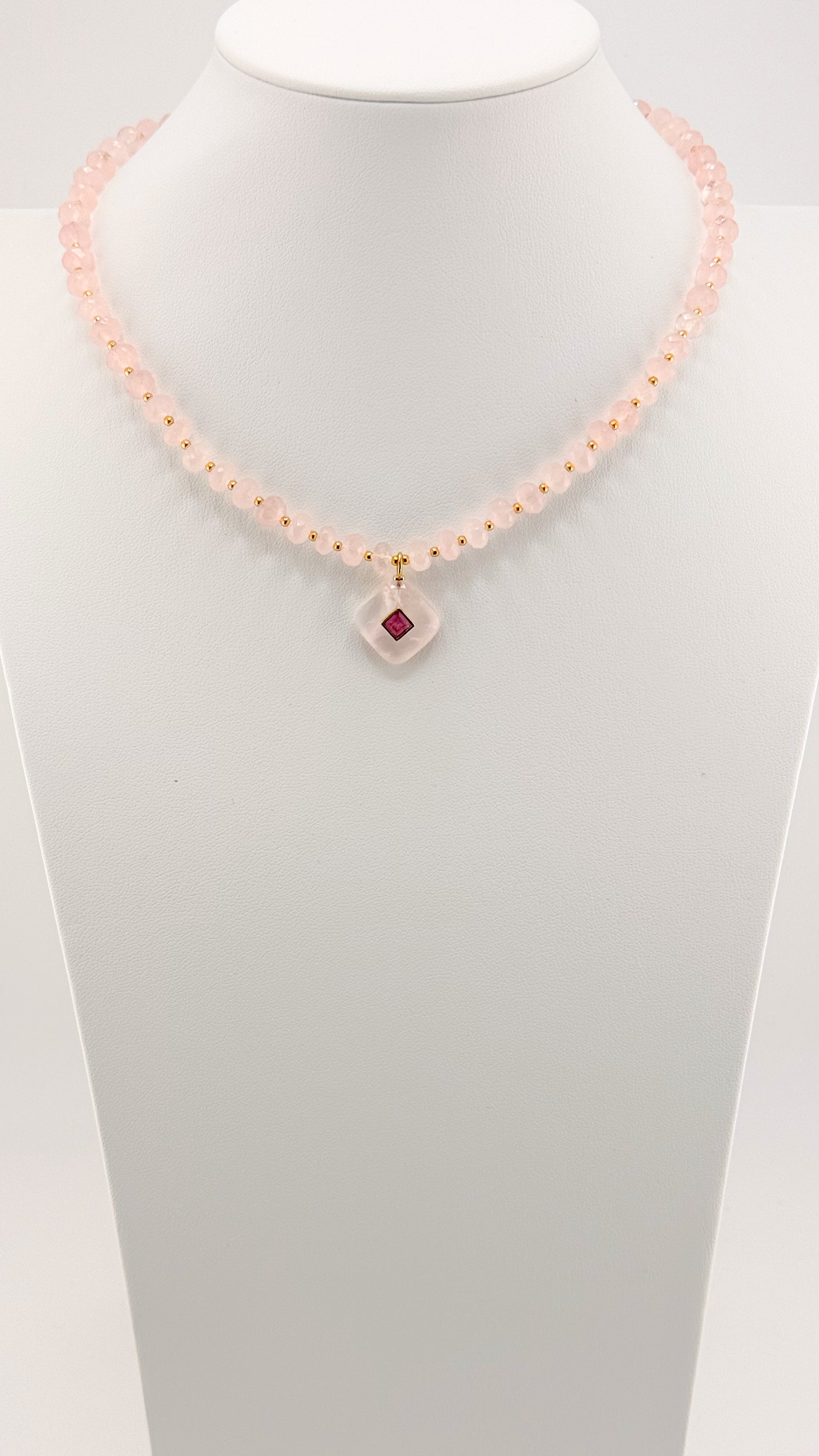 Rose Quartz and Ruby Pendant Necklace