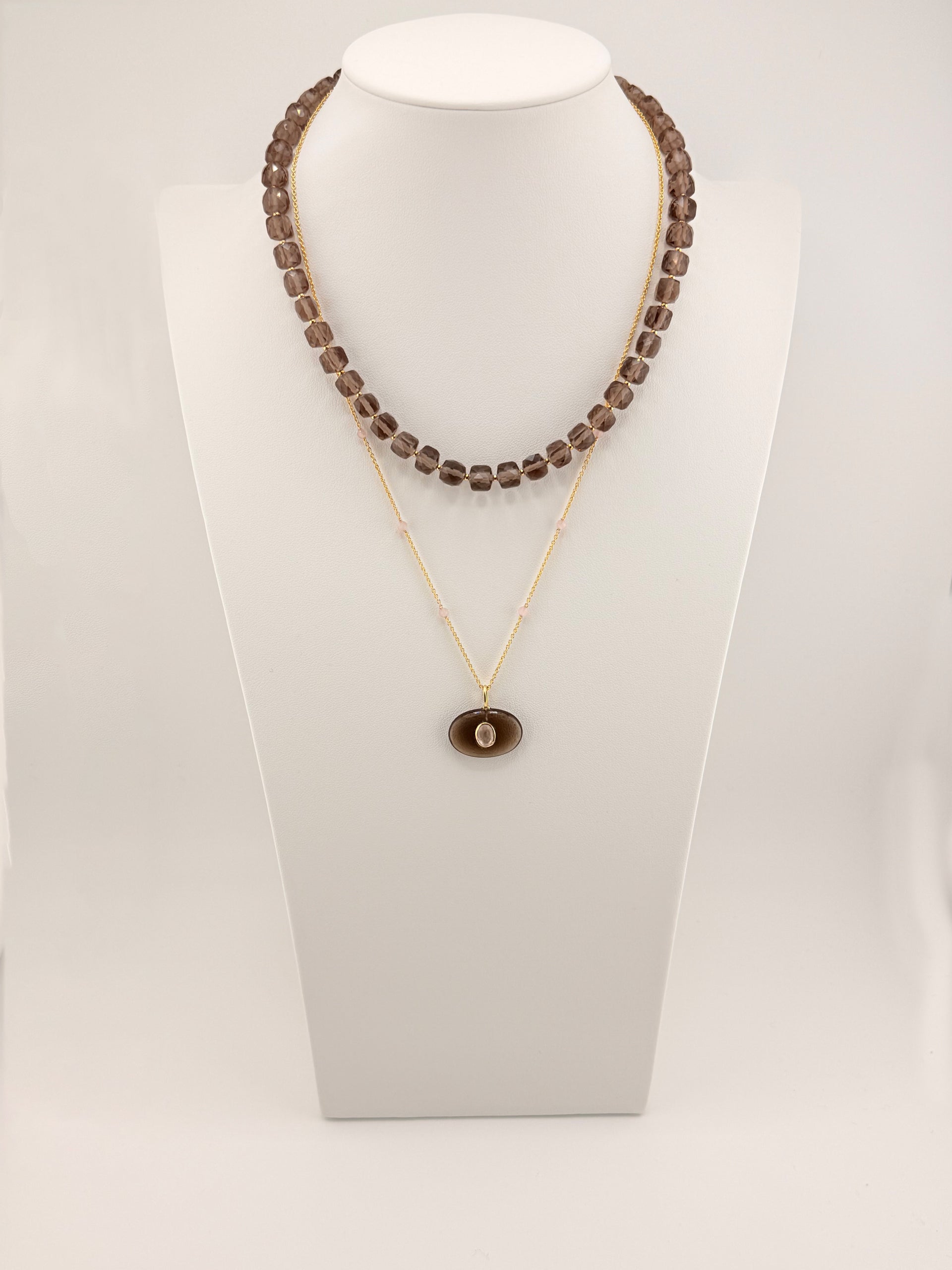 Smokey Quartz Double Pendant Necklace