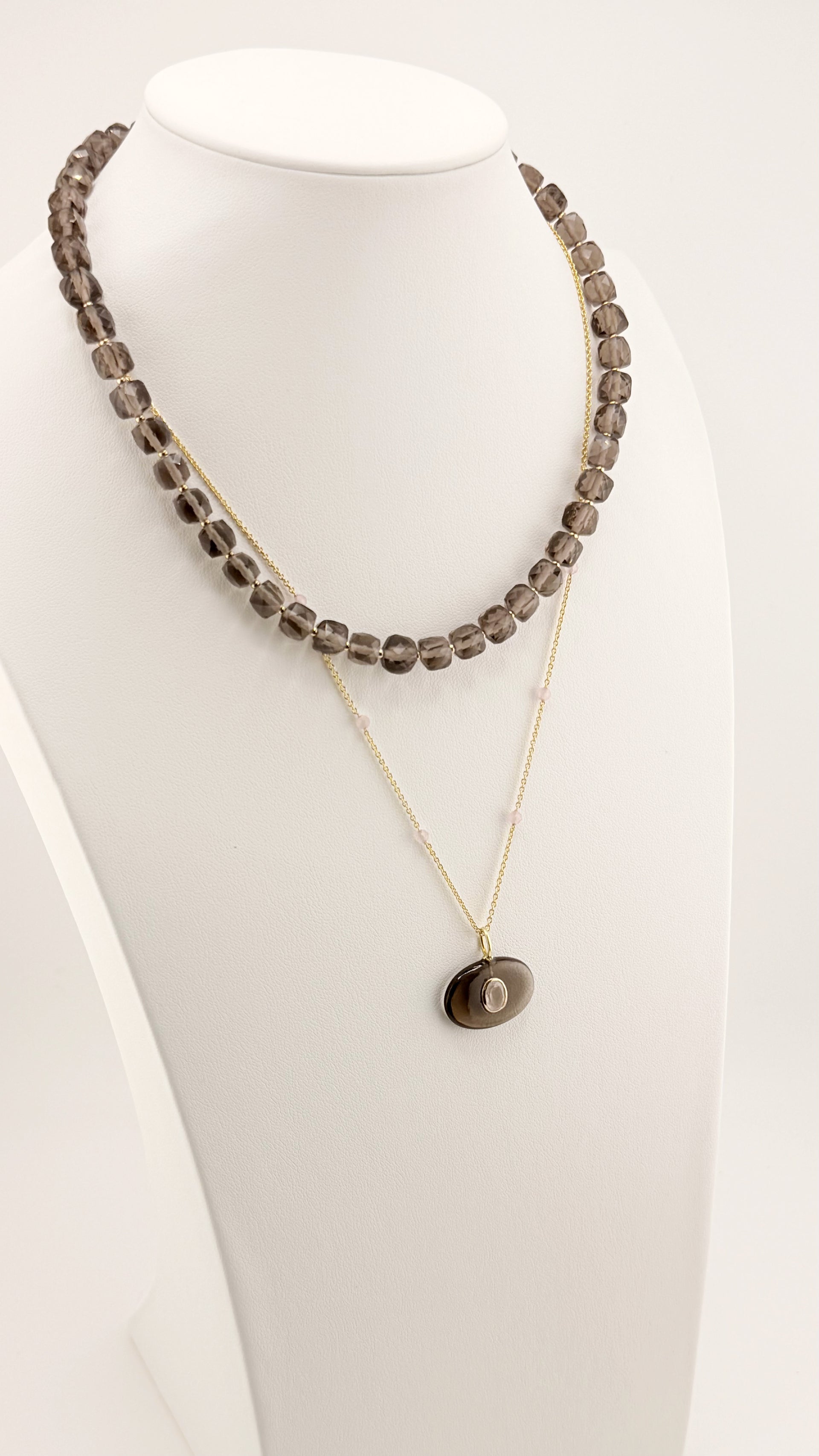 Smokey Quartz Double Pendant Necklace