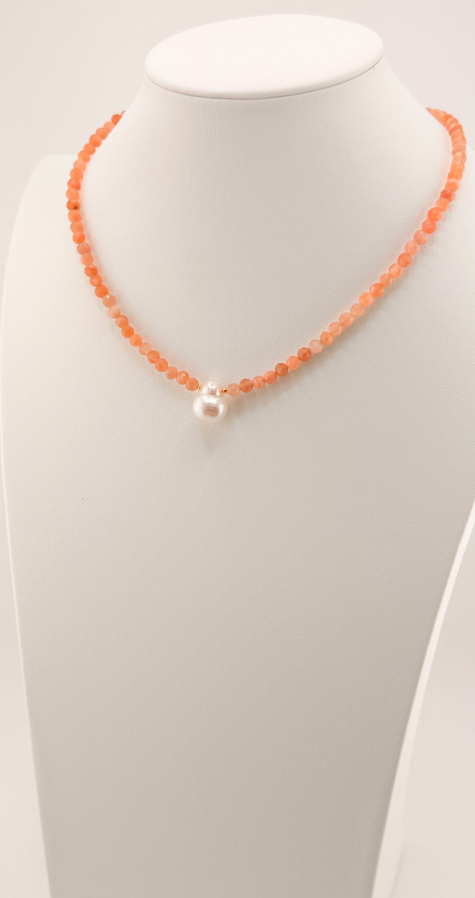 Sunstone and Freshwater Pearl Necklace