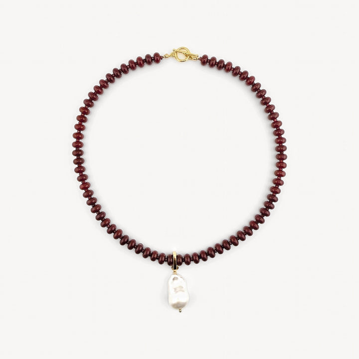 Cultured baroque pearl charm on the Lulu Necklace in Burgundy